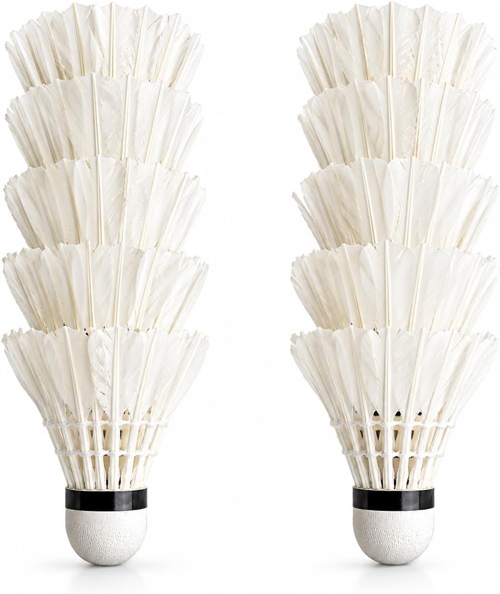 Feather Badminton Shuttlecock Birdies Set of 10 – Durable Replacement Shuttle Cocks with High Speed Stable Flight, Indoor Outdoor Backyard Softball/Baseball Batting Training Practice Recreational Play
