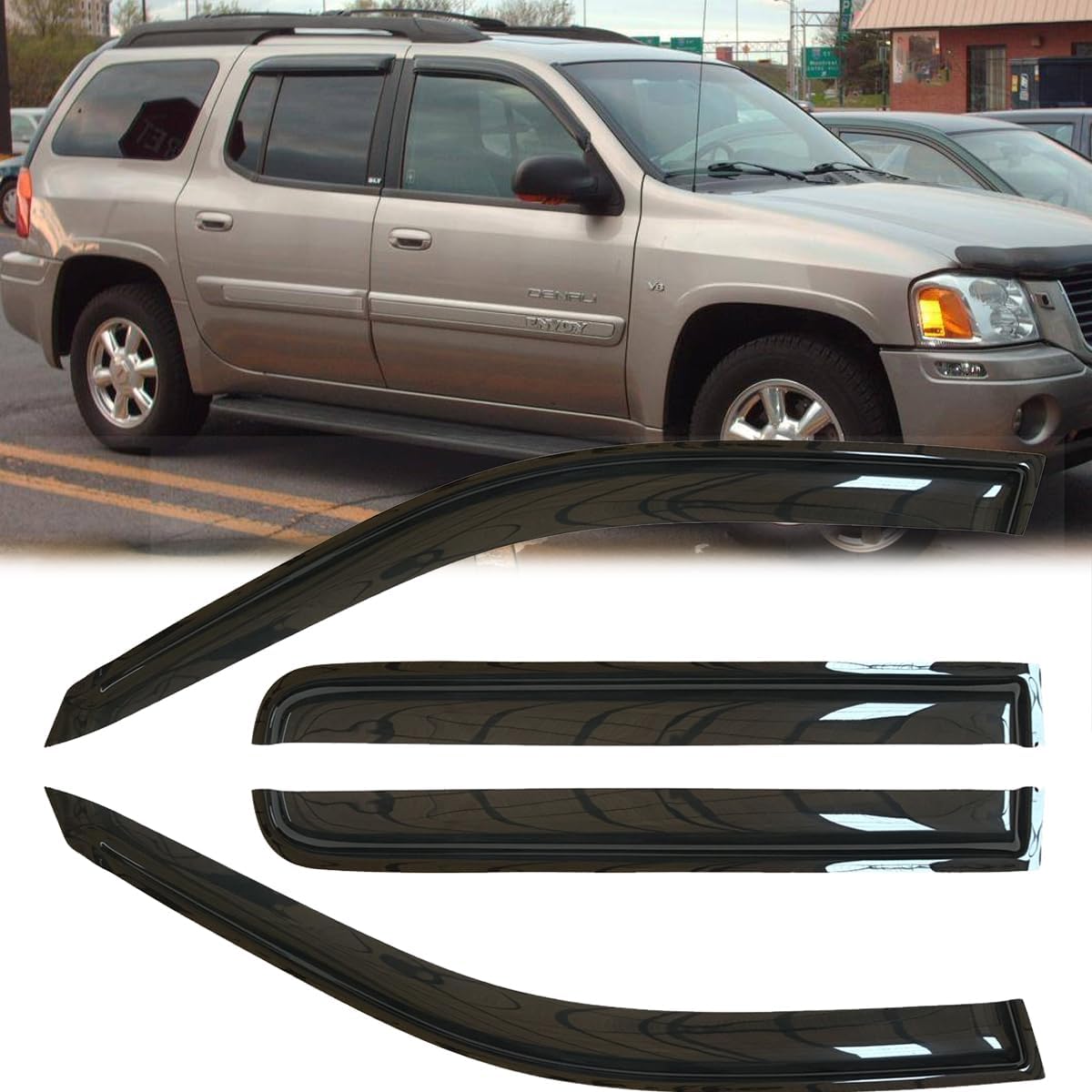4pcs Original Shatterproof Rainproof Side Window Wind Deflectors for Trailblazer 02-09,Tape-on Sun Rain Guard Set,Nice Looking Window Visors for Car,Vent Deflector for 2002-2009 Envoy 94733