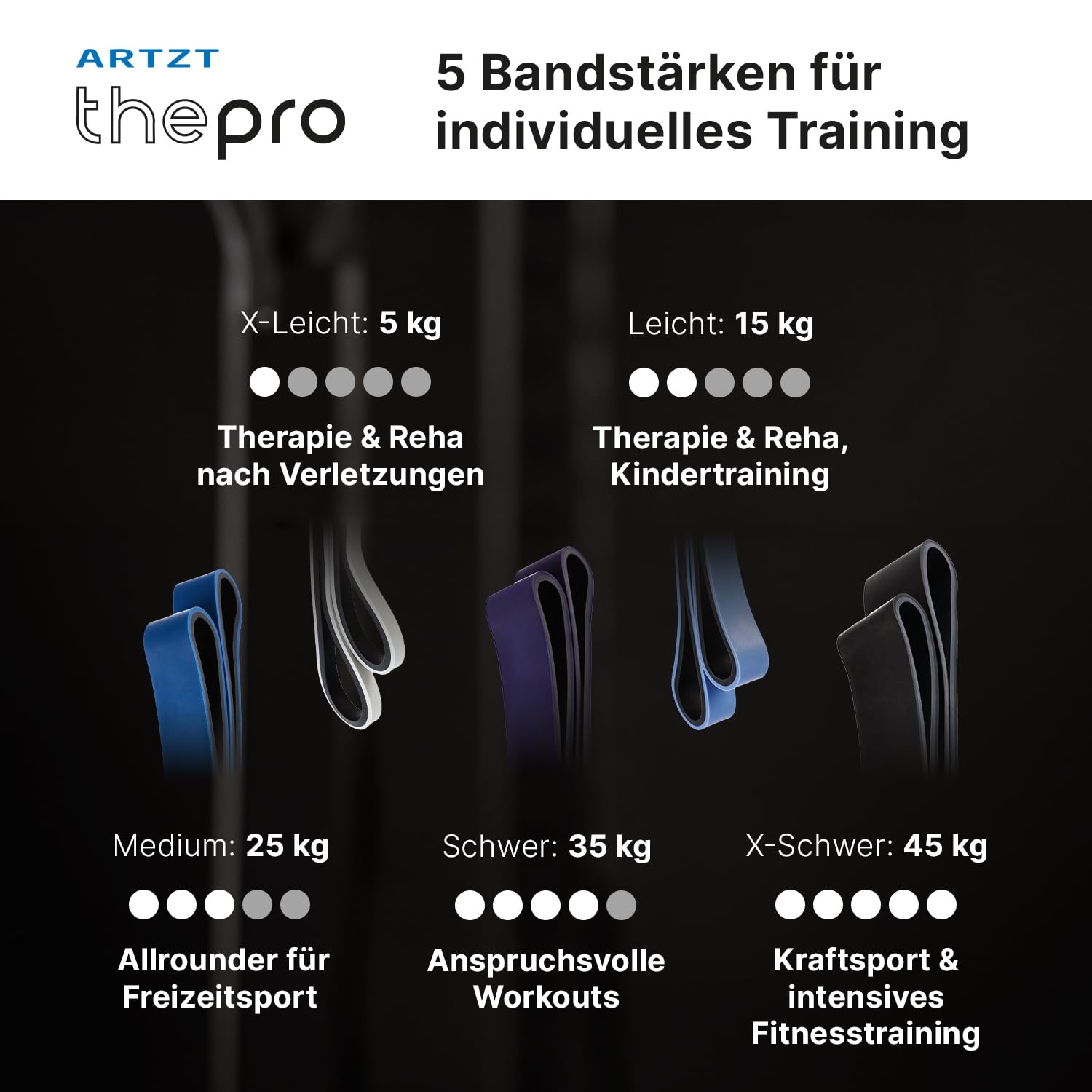 Power Band Set | Set di fasce da terra per fitness e ginnastica | Set di 5 fasce di resistenza | Fasce di resistenza fitness | Nastro flessibile per allenamento di forza, stretching,