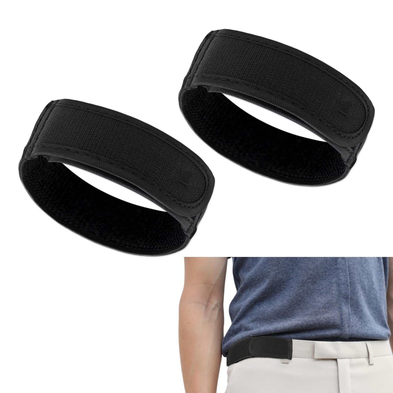 MADGININE No Buckle Belt for Men 2PCS Velcro Waist Tightener for Jeans Pants (Black, L)