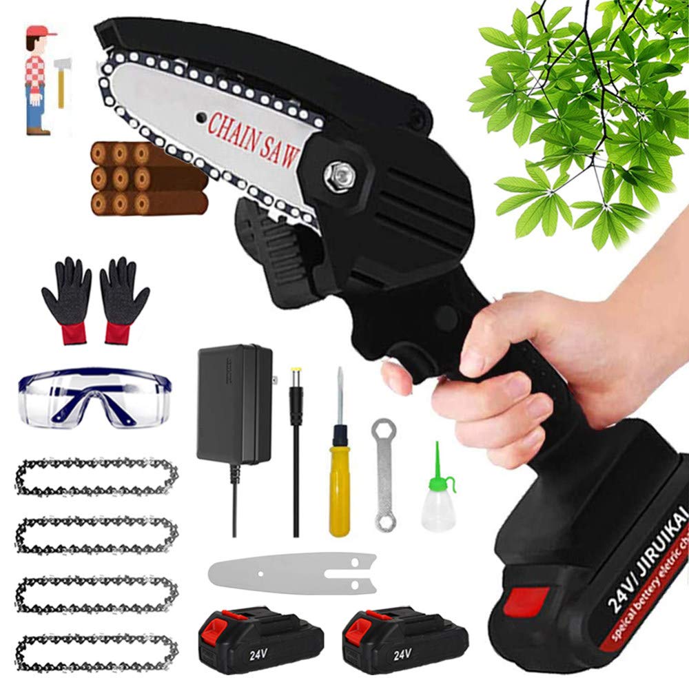 Mini motosega elettrica portatile ricaricabile potatura 4 Pollici 24V Mini Motosega sega da potatura portatile con batteria Nuova Motosega da Potatura per tagliare alberi e giardinaggio,black