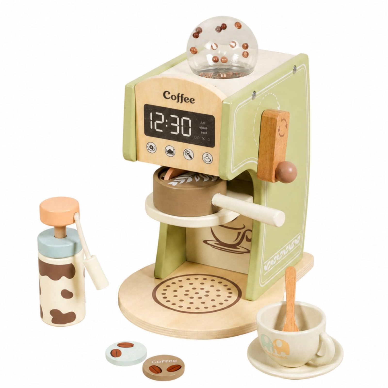 Macchinetta del caffè in Legno con Accessori Durevole Macchina del caffè Giocattolo Educativo Set da Caffettiere Giocattolo per Bambini, Gioco