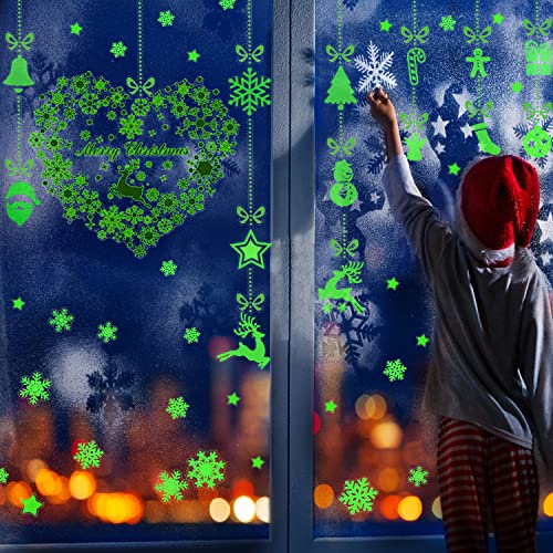 Bilnny Christmas Snowflake Window Decal Stickers For Glow In The Dark, Decorations Holiday Snowflake Santa Claus Reindeer Decals For Party, Perfect Gifts For Kids Bedding Room Qt1-2(2 Sheets) #TOP26