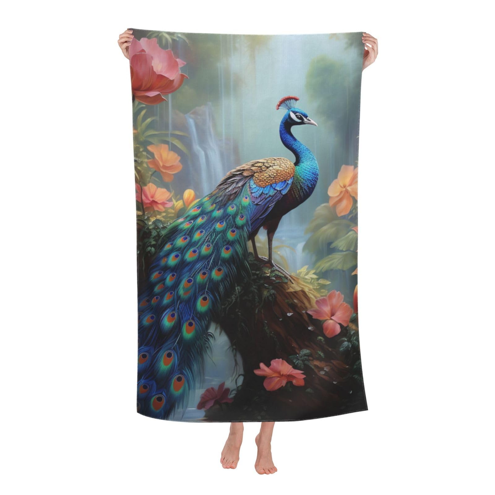 HLBSDM Magic Forest Pond Peacock Beach Towel 52 x 32 in Vacation Essentials Quick Dry Sand Free Pool Swim Towel Super Absorbent Bath Towels Oversized Gym Towels Travel Blanket Gift
