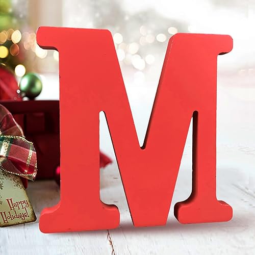 AOCEAN Letras de madera roja de 6 pulgadas, letras de madera sin terminar para decoración de pared, letras decorativas de pie en rodajas, decoración