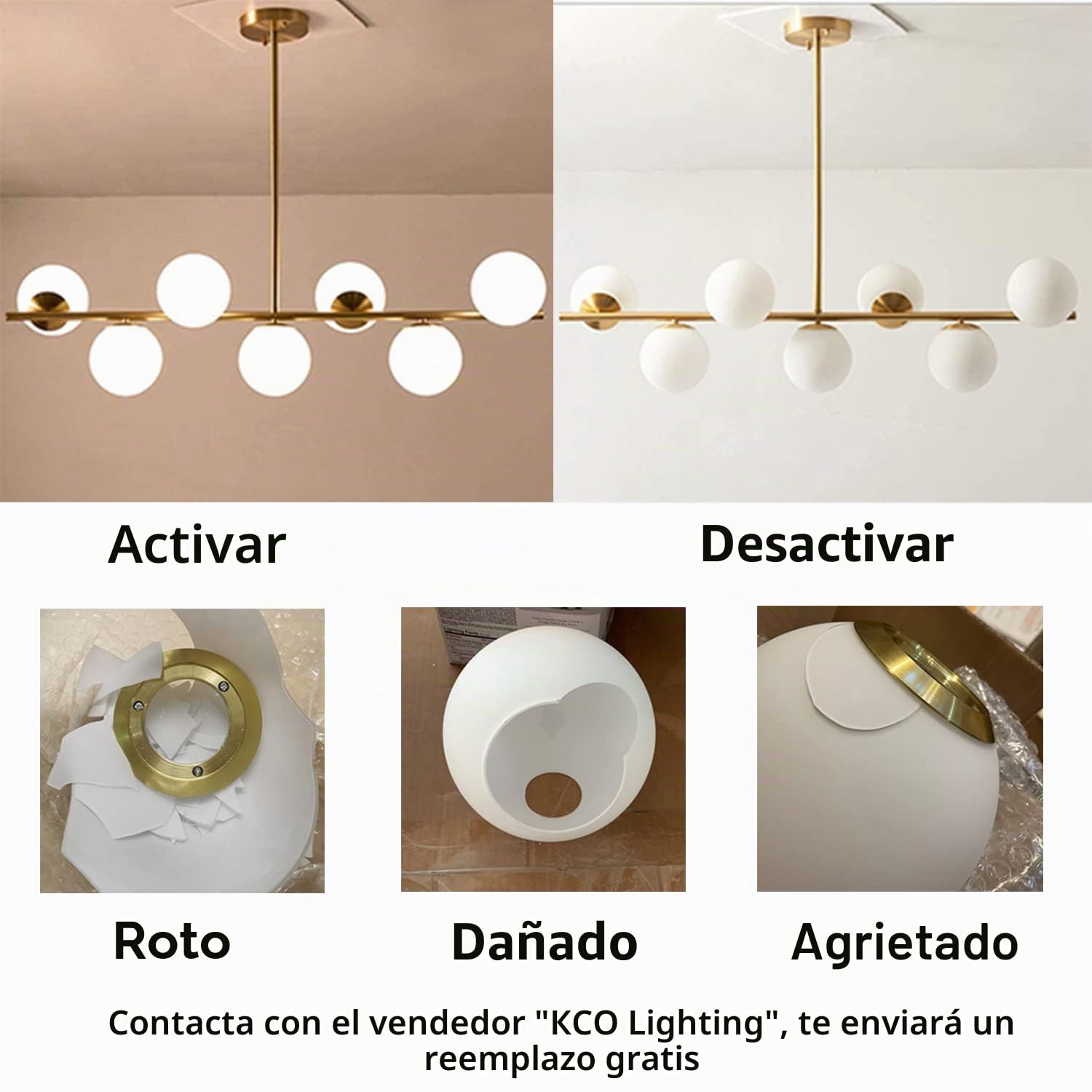 KCO Lighting Lámparas de Comedor Modernas de Metal Dorado, Lámpara Colgante de Isla de Cocina de Vidrio Blanco, 7 Luces, E27, Lámpara Colgante de Bola de Isla de 80 cm de Altura Ajustable