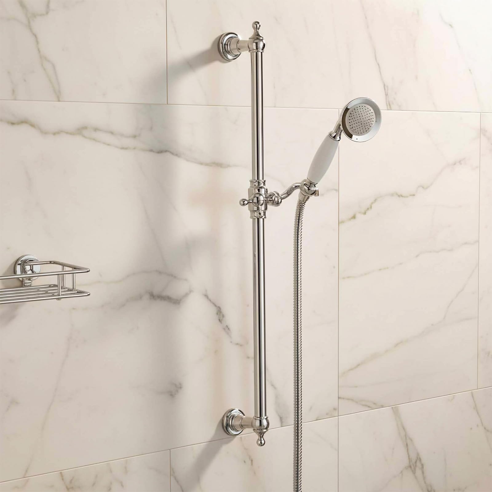 Nes Home Chrome Traditional Solid Brass Slider Rail Shower Handset & 1.5M Shower Hose