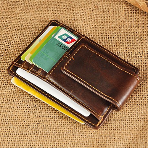 Image of Le'aokuu Genuine Leather Magnet Money Clip Credit Card Case Holder Slim Wallet