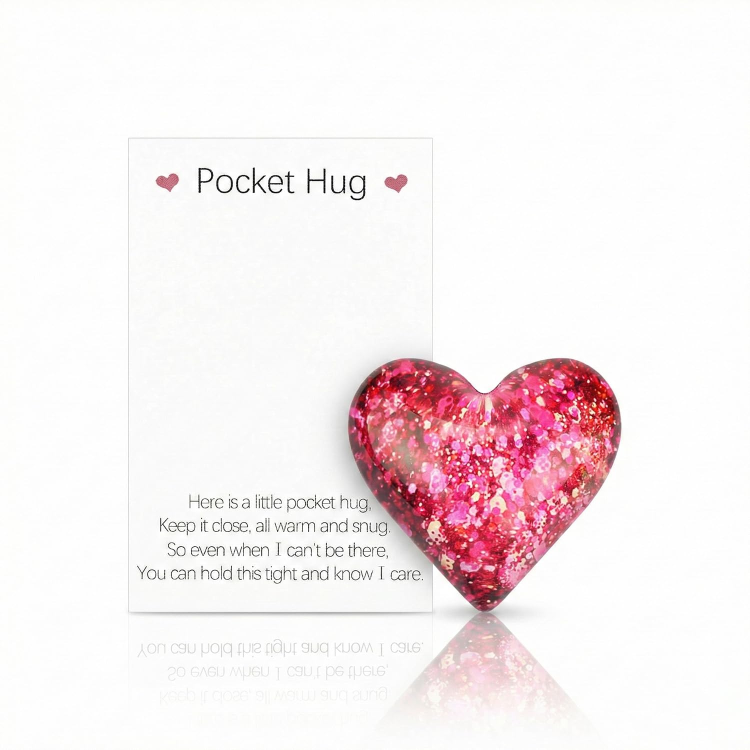 Hopzab Pink Pocket Hugs Heart With Card Special Keepsake Ornament Pocket Hug Token Positivity Encourage Warm Gift For Birthday Christmas Mothers Day Valentines (Pink)