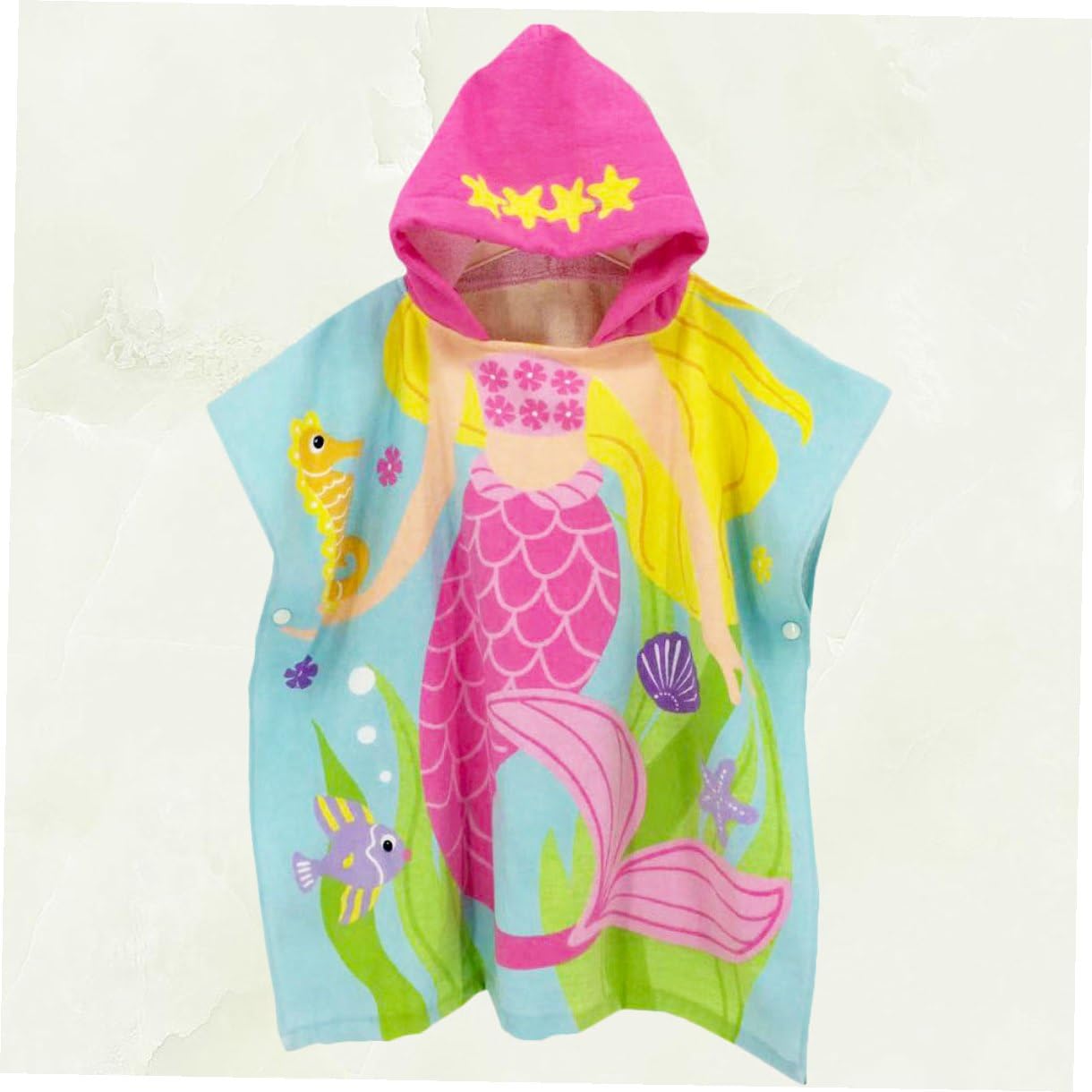 VANZACK Serviette Plage Garçon Fille à Capuche Motif Sirène Coton Doux Absorbant Poncho Bain Garçon Fille Tenue Plage Wearable