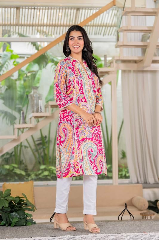 Image of Women's Pure Cotton Floral Printe Straight Single Kurti