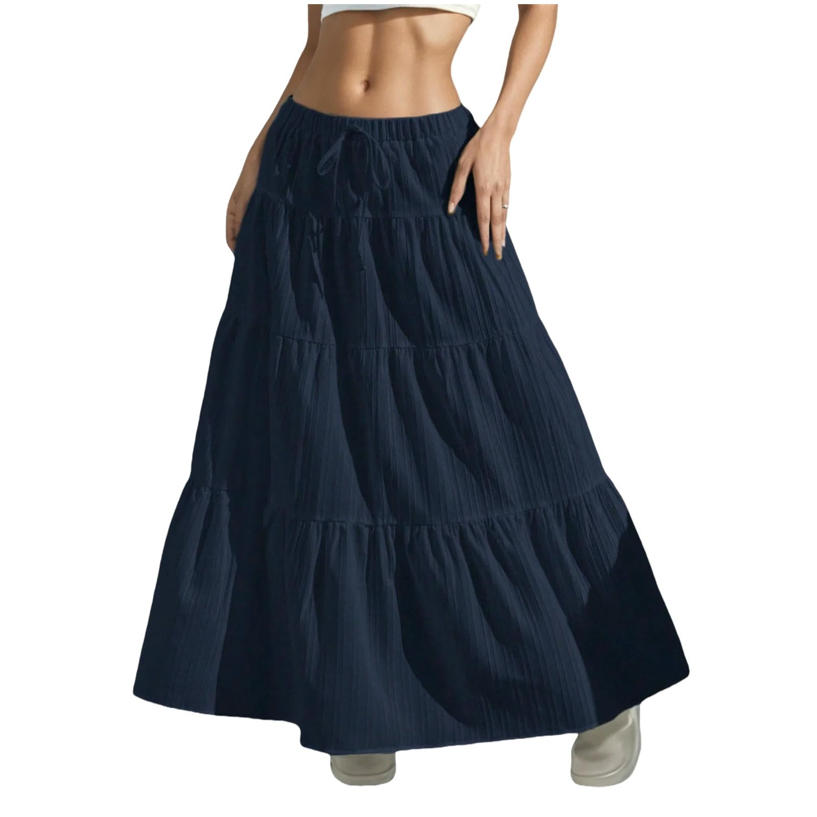 Langer Rock Damen Damenprodukt, Weißer Midirock Mit Schnürung, Großer Schwung, Lockerer Für Damen, Sommer-himmelblau-XL