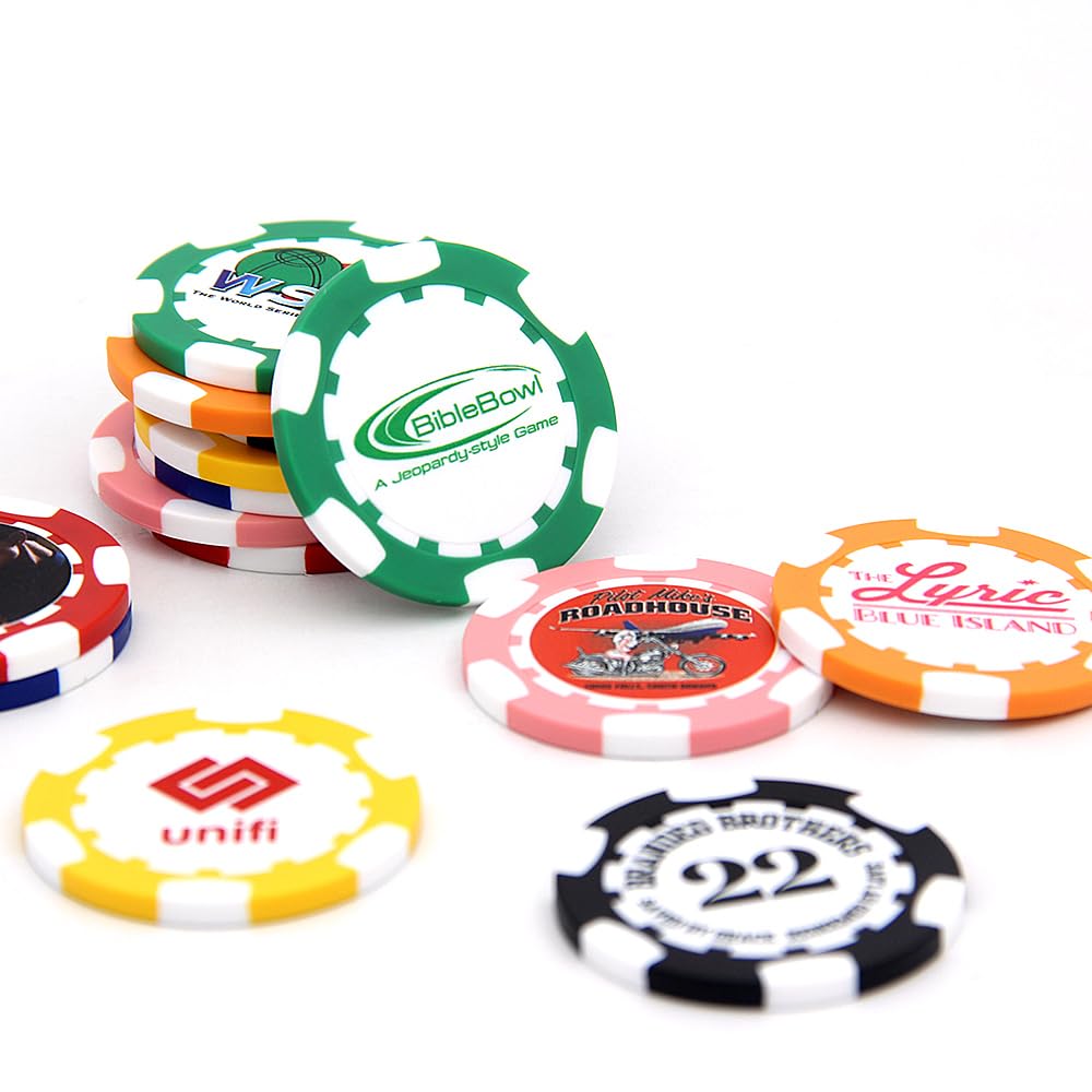 40 mm individuelle Pokerchips mit Ihrem Text, Logo oder Design für Hochzeiten, Jubiläen, Partys, Firmenveranstaltungen und Spendenaktionen, 100 farbige 11,5 g Pokerchips in Casino-Größe (schwarz)