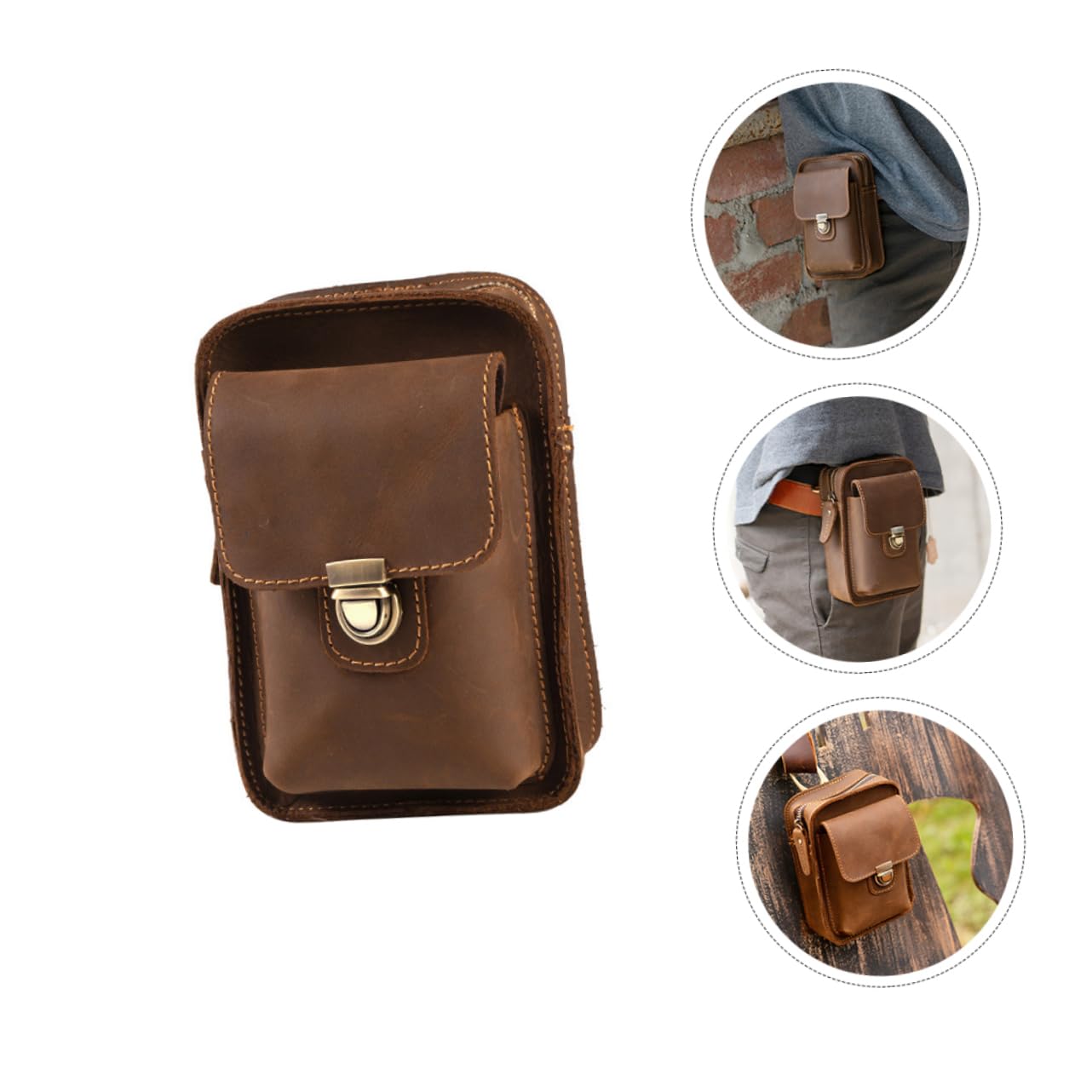 Riñonera de Cuero Marrón para Teléfono, Estilo Retro, Bolsa de Cintura Práctica para Deportes al Aire Libre, Protege el Móvil y Fácil de Usar