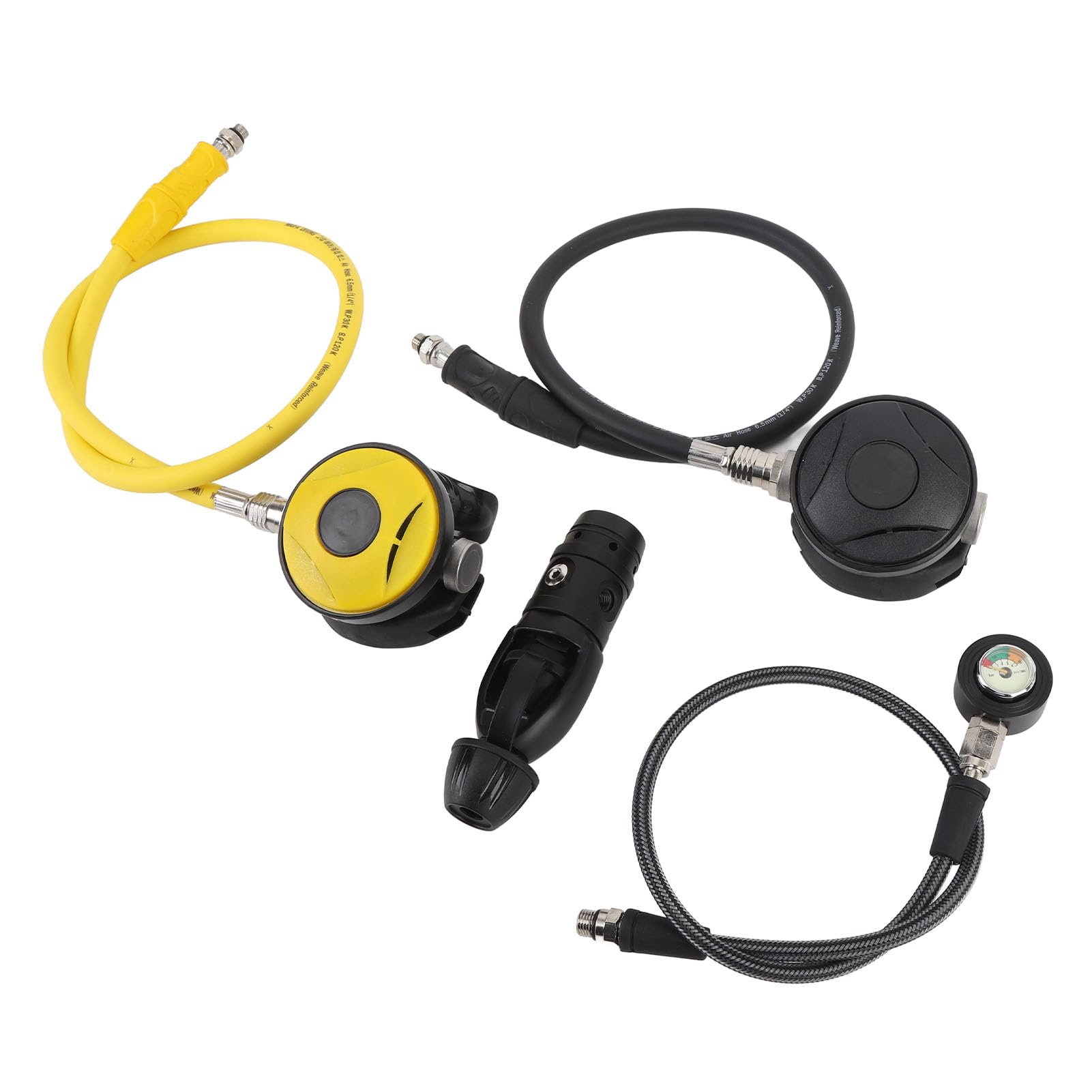 POENVFPO Juego de Regulador de Buceo, Regulador de Buceo de Primera Etapa de Aluminio con 2 Reguladores de Segunda Etapa y Manómetro, para de Respiración Subacuático