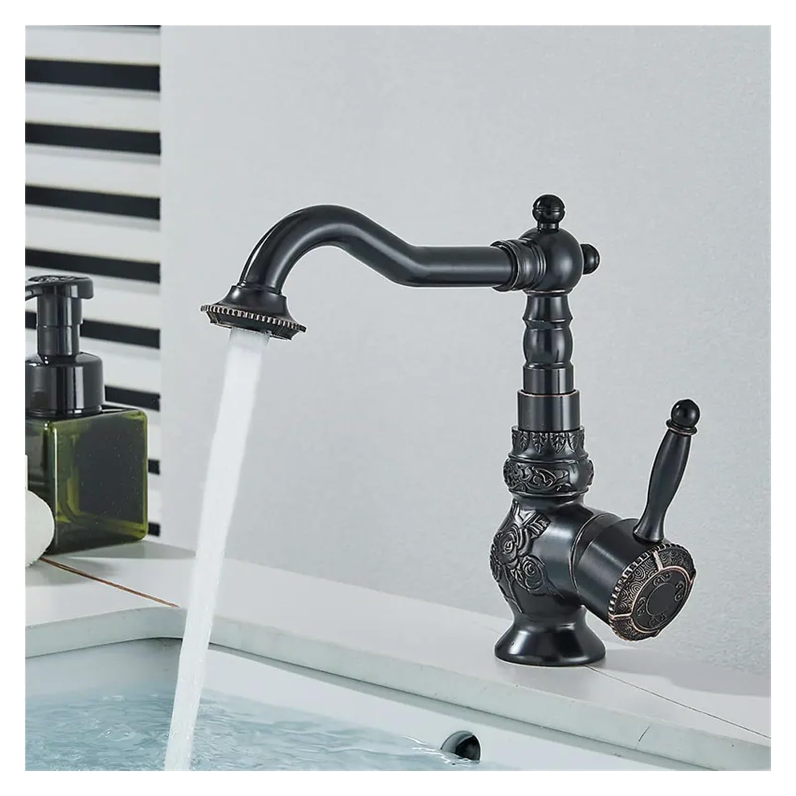MXXQRHF Kitchen Faucets, Black Bronze Sink Faucet Retro Brass Basin Faucet 360 Degree Swivel Hot and Cold Mixer Faucet Deck Mount Single Hole Faucet (Black bronzed Short)