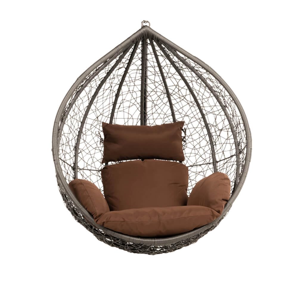 HOME DELUXE - Fauteuil Suspendu Cielo - Gris, Panier Seul - Coussins d'assise et de Dossier Inclus I Chaise Suspendue en Poly rotin Balançoire de Jardin Panier Suspendu