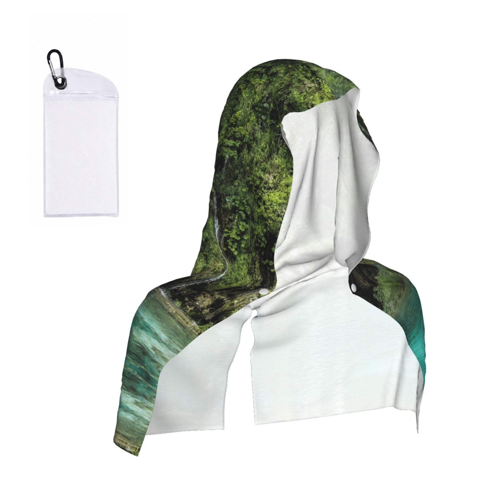 WXWJSHMGC Waterfall Print Cooling Hoodie Towel, Cooling Towels For Neck And Face Sun Protection Instant Cool Hoodie(Sport/Camping/Work Out/Hot Weather)