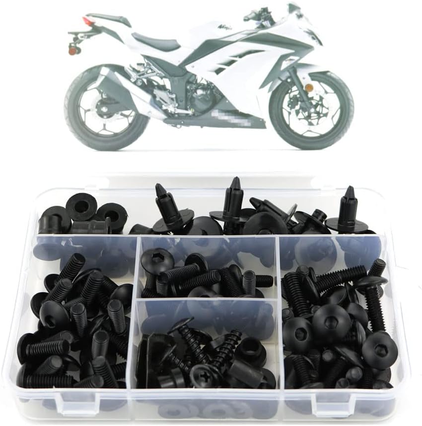Full Sets Fairing Bolts Kits, for KAWASAKI Ninja300 EX300 Ninja250 2013 2014 2015 2016 2017 2018 2019, Mounting Kits Washers/Nuts/Fastenings/Clips/Grommets Black FBT00497BK-X