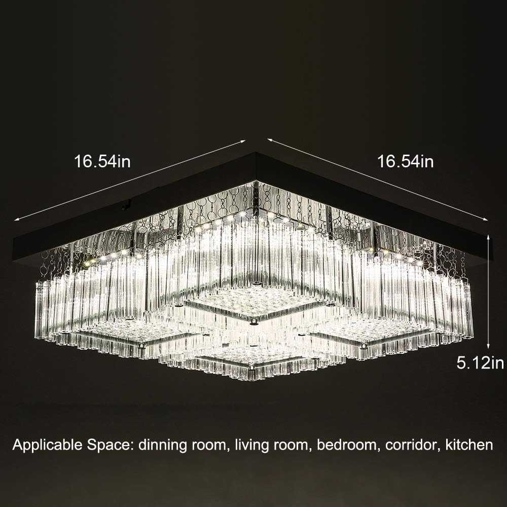 Best Cyber Deals 🔥 Crystal Chandelier Light Fixtures, Square Flush Mount Ceiling Light, 16-inch LED Ceiling Light Fixture for Dining Room, Living Room, Bedroom