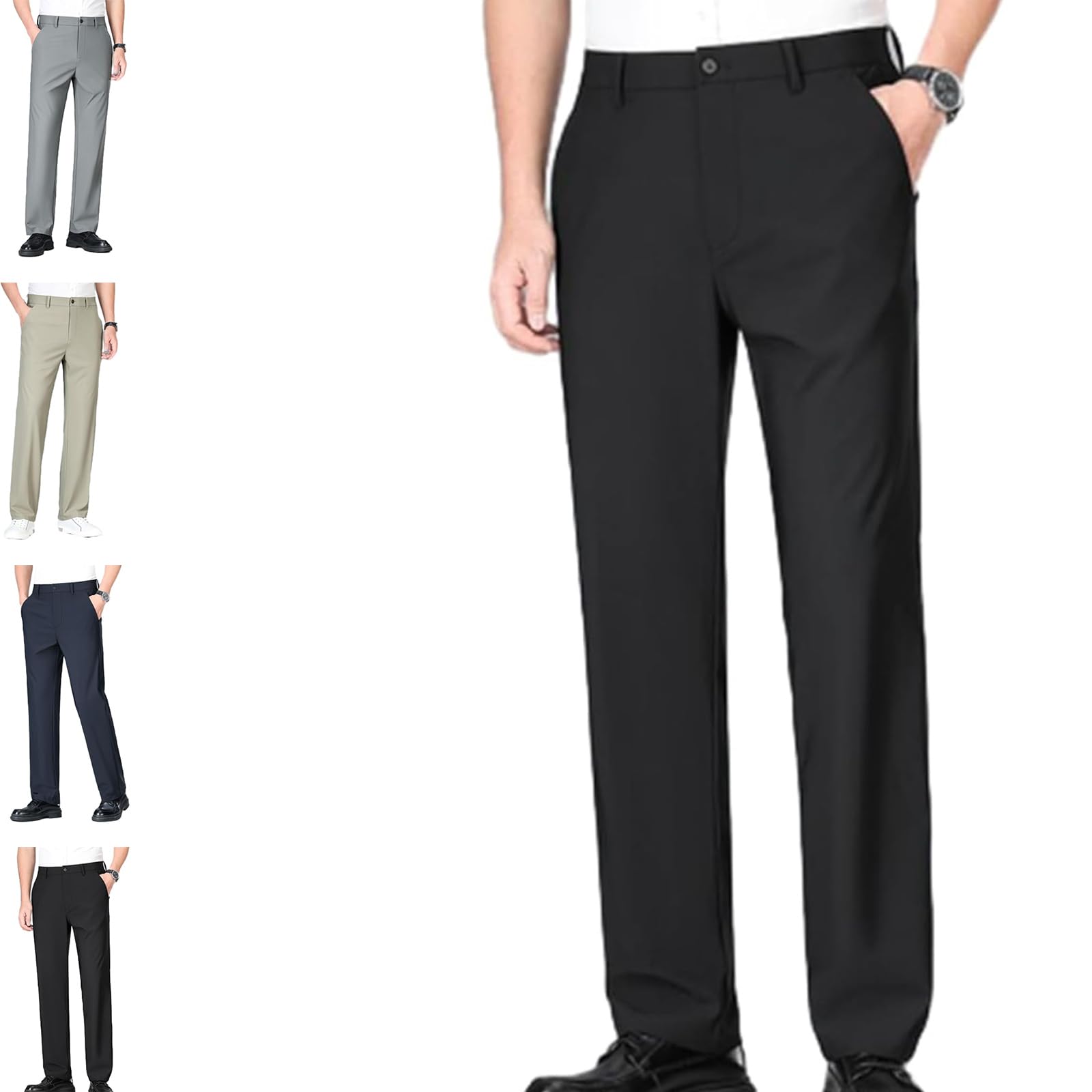 Dualego Super Stretch Ice Silk Comfort Everyday Pants, Rovenfit Men's Stretch Golf Pants Slim Fit Lightweight Trousers
