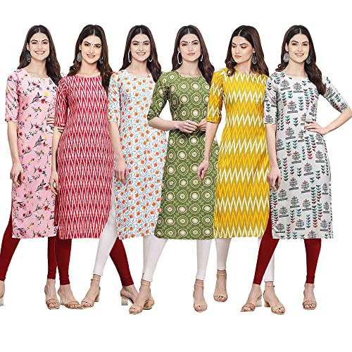 Image of Pinkmint Women's Crepe Digital Print Straight Kurta [Pack of 6] (CKE-329-353-330-333-341-343)