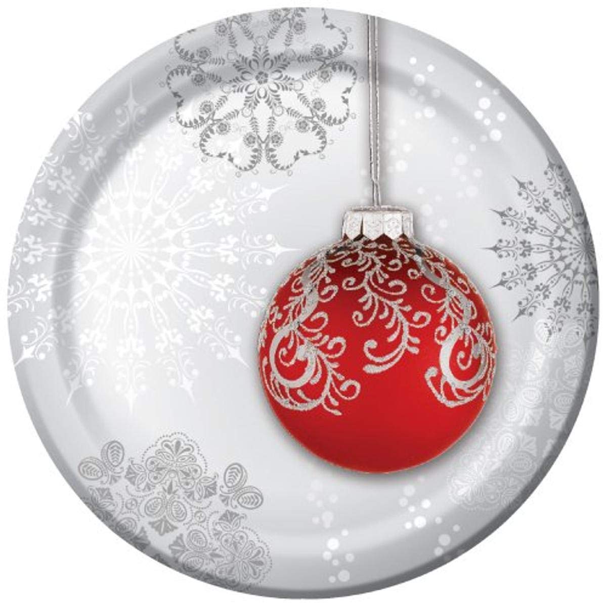 Creative Converting 8 Count Paper Dessert Plates, Jingle Bells, Silver/Red