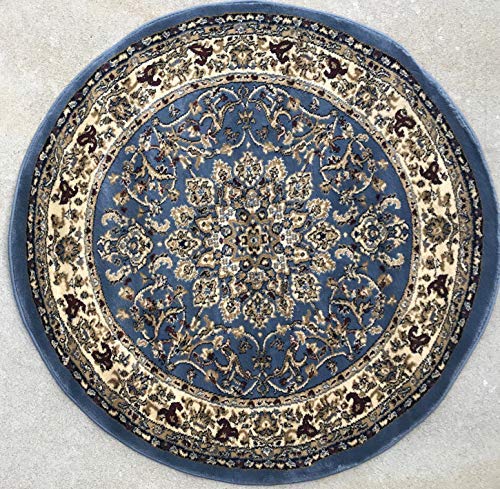 Traditional Round Area Rug Blue Persian 330,000 Point Deir Debwan Design 603 (5 Feet 3 Inch X5 Feet 3 Inch Round) #TOP7