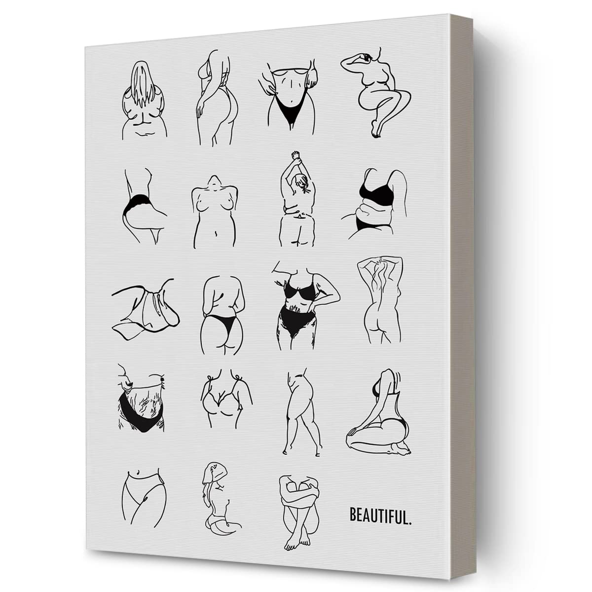 FREHVN Empowerment Feminist Framed Canvas Home Wall Art, Beautiful Bodies Line Art Print Paintings Poster 12" x 15", Perfect Wall Decor for Home Bedroom Gift