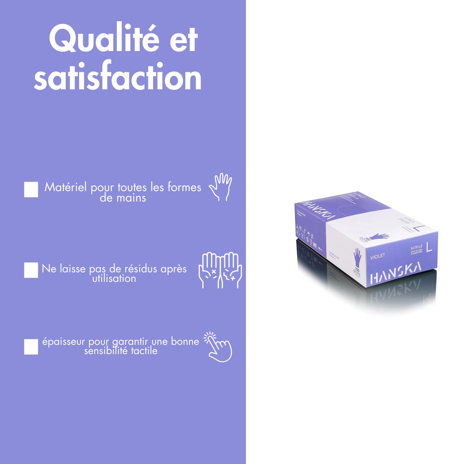 Gants Jetables En Nitrile HANSKA - Sans Poudre, Sans Latex - Bleus, Ambidextres - Non Stériles - Pour Cuisine, Soins, Nettoyage - Taille XL (Lot De 100)