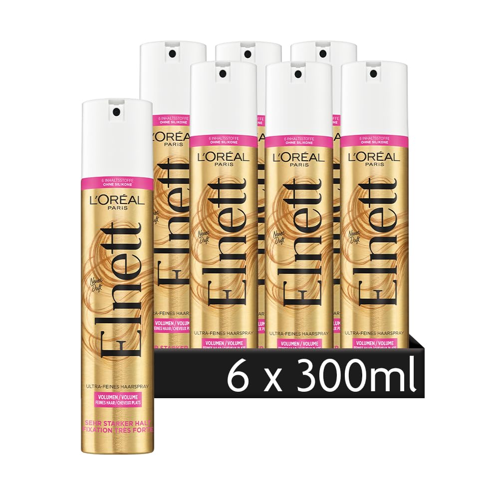 L'Oréal Paris Elnett - Spray ultra fine per capelli volume, per styling e fissare l'acconciatura, tenuta molto forte, senza siliconi, 6 x 300 ml