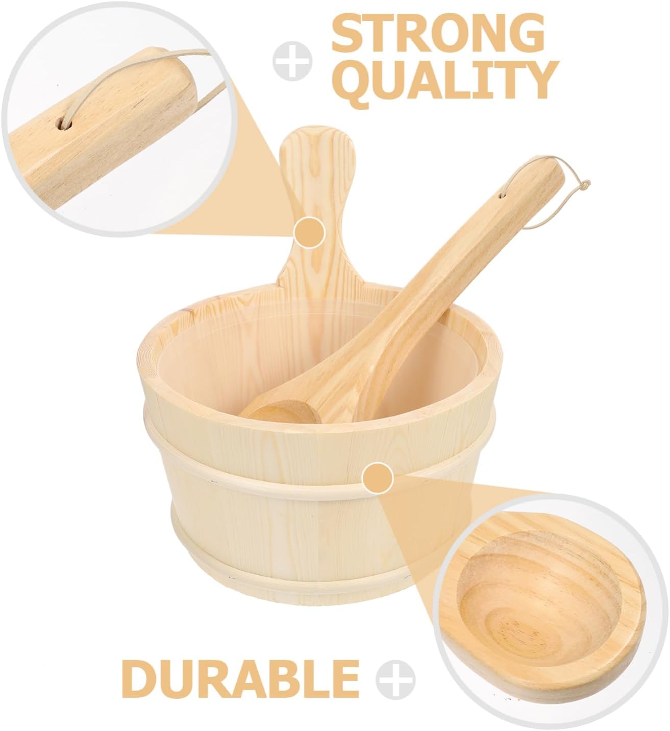 MERRYHAPY Large Sauna Bucket Liner and Wooden Spoon Sauna Ladle and Bucket Wooden Accessories