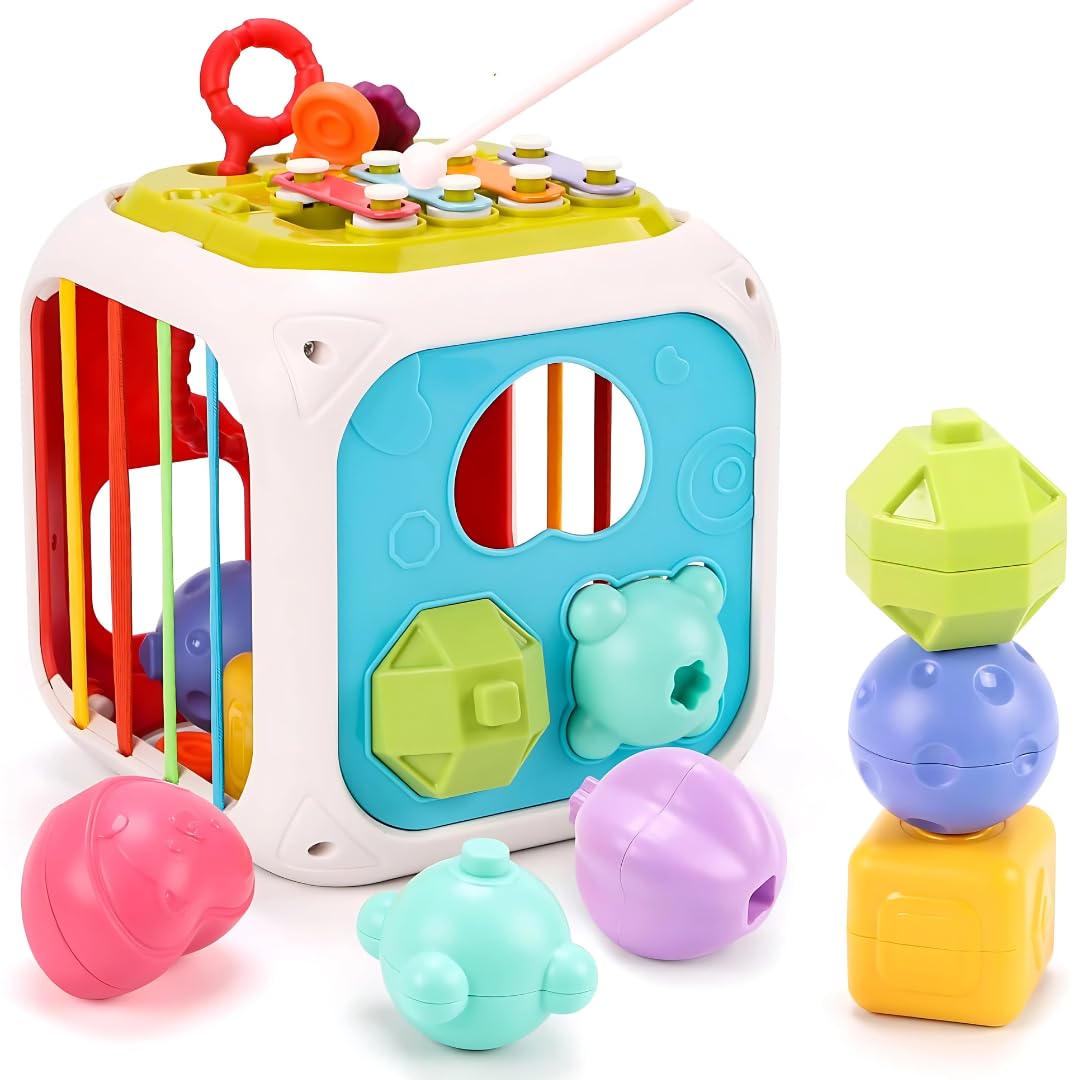 Storio 7 in 1 Baby Sensory Toy for Kids 1-3 Years | Montessori Shape Sorter, Stacking & Activity Toy | Educational Learning Toy for Toddlers | Fine Motor Skills Development