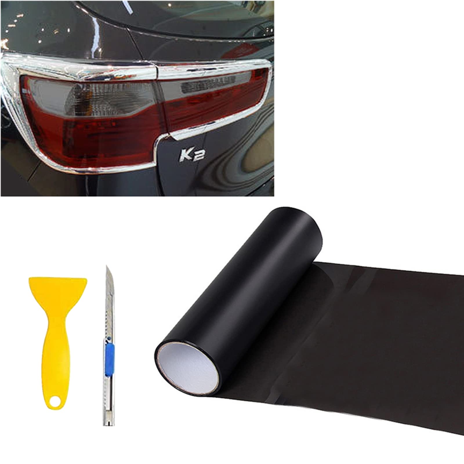 12” X 48” Matt Black Tint Vinyl Wrap Film Roll for Car Headlight, Taillight, Fog Lights with Squeegee + Cutter（Matt Black）