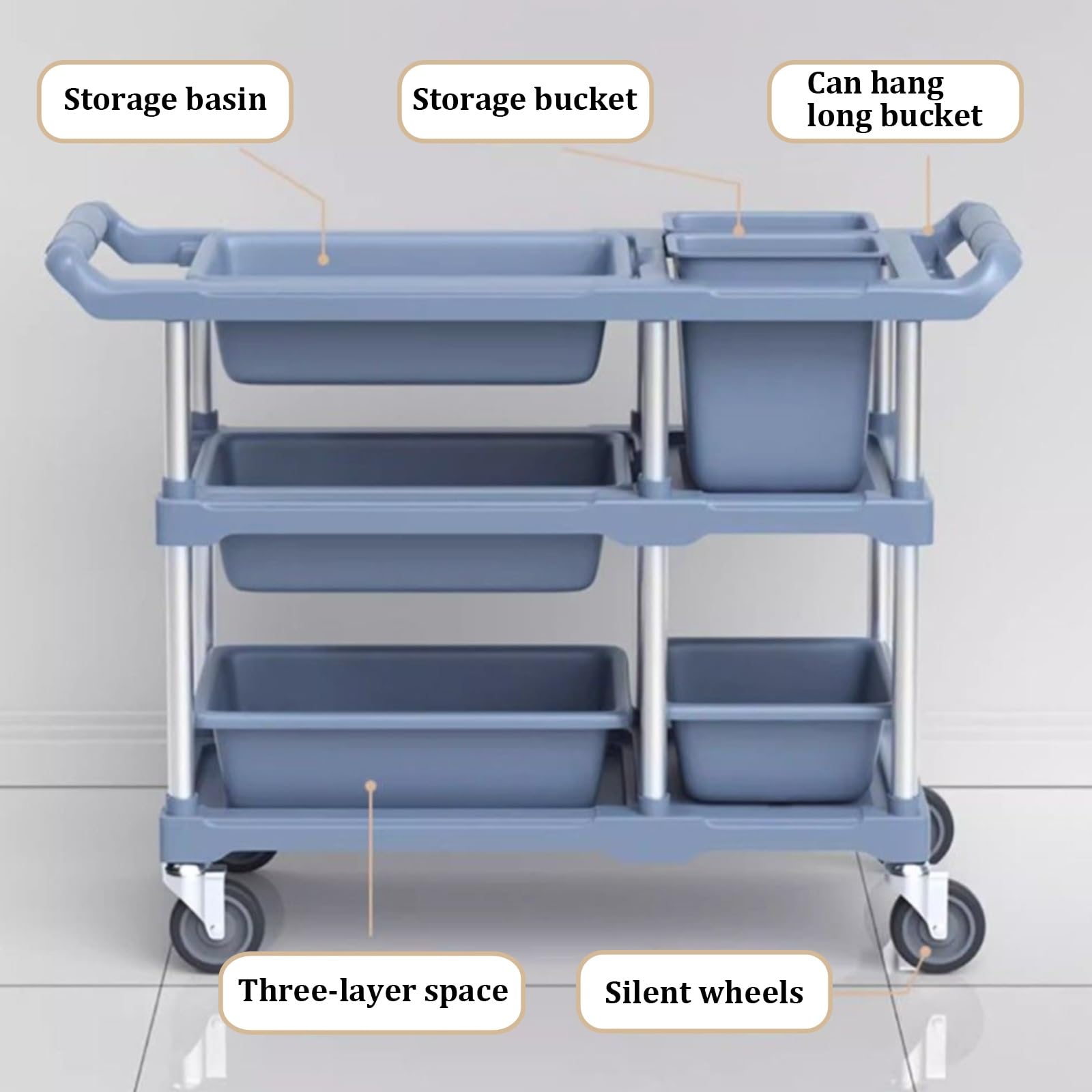 Carrello da cucina a 3 livelli con ruote, resistente carrello di servizio per ristoranti, design a doppio strato per casa, hotel, lavanderia, soluzione versatile