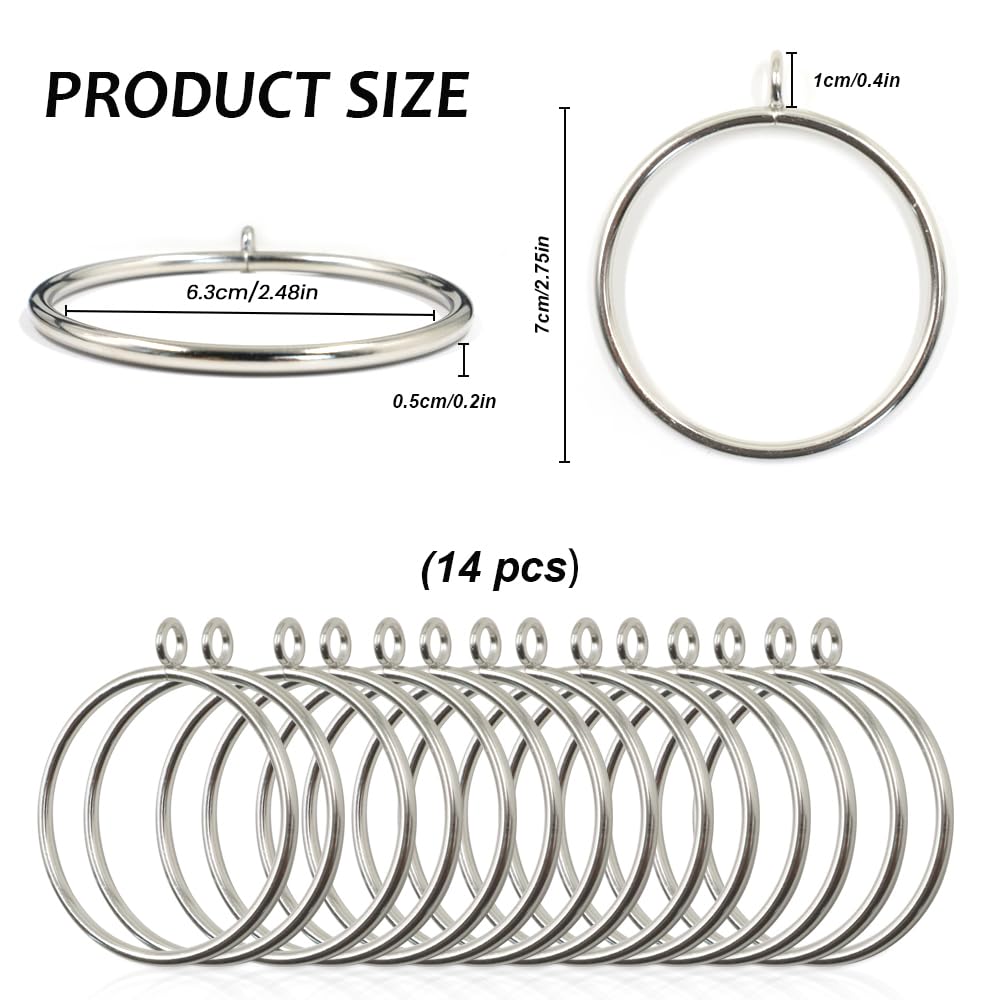 Anneaux Rideau Métal Argenté - Lot De 14 - Ø63mm - Fermeture Soudée