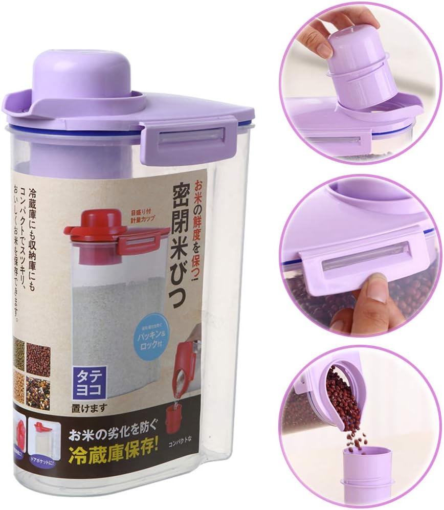 Cereal Containers for Storage Airtight Food Storage Container BPA Free Plastic Moisture Proof 4.4 Lbs/2KG Cereal Storage Boxes with Measuring Cup for Cereals Flour Coffee Pet Food (Purple)
