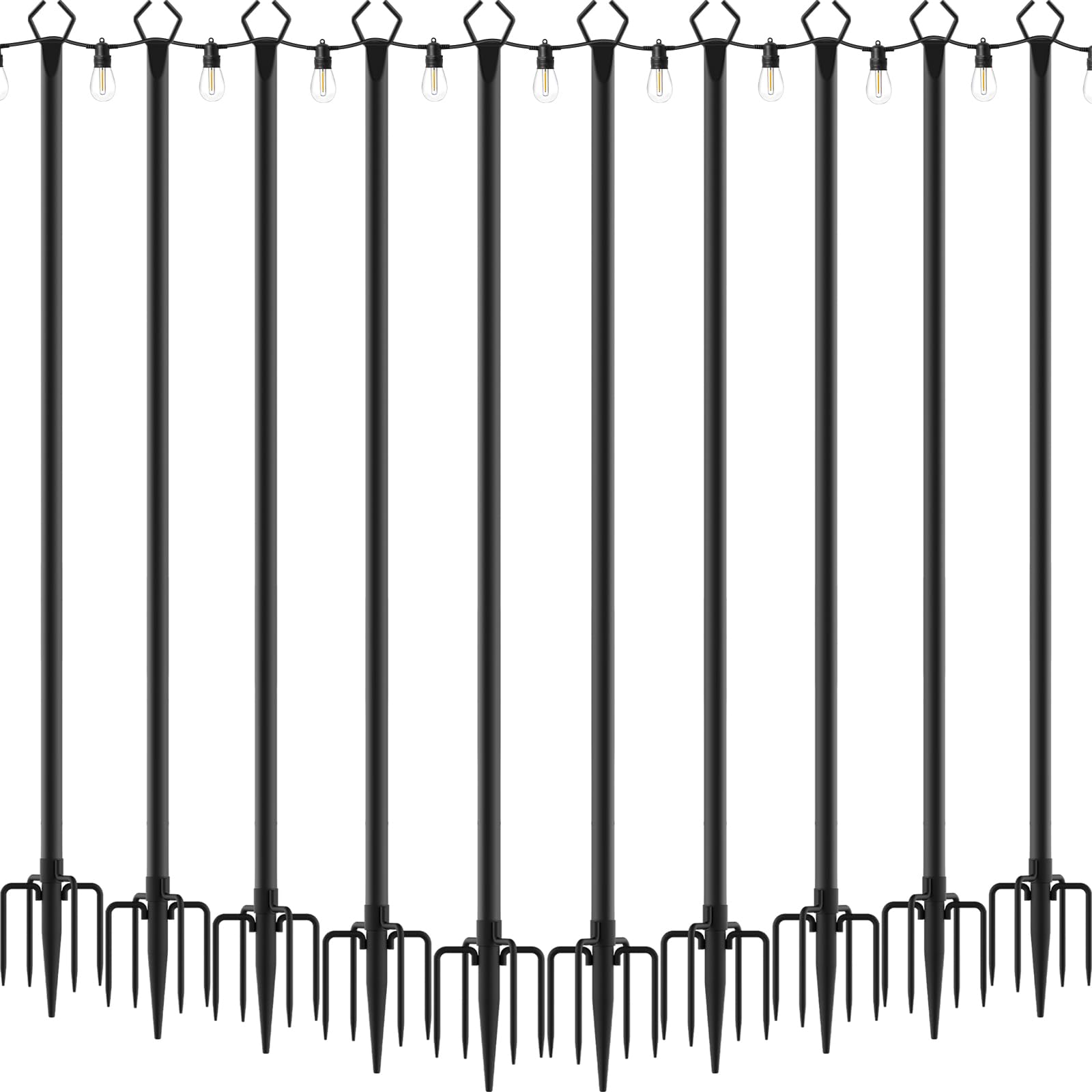 AILBTON 10Ft Exterior Light Poles 10 Pack, Durable Metal String Light Posts for Outdoor Use, Equipped with Fixed Brackets for Yard, Terrace, Backyard and Garden Lighting Decor