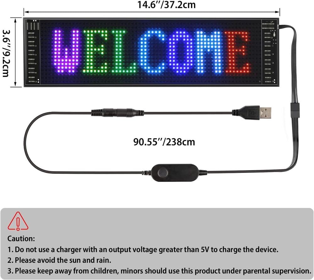 Flexible Panneau Affichage LED, Panneau Publicitaire Lumineux Programmable 37x9.2cm, néon pour la Décoration de la Chambre, Enseigne de Fenêtre, Voiture Plaque Lumineuse Camion