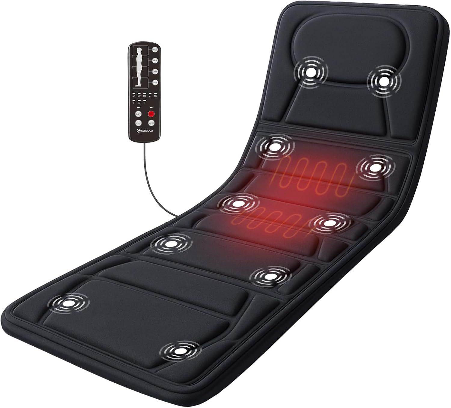 CooCoCo Full Body Massage Mat with Heat, Dual Heating Area Back Massager for Sofa, Bed, Mothers Day Gifts for Mom, 10 Motors Vibrating Massaging Mattress, Massage Pad Full Body for Husband Men Dad