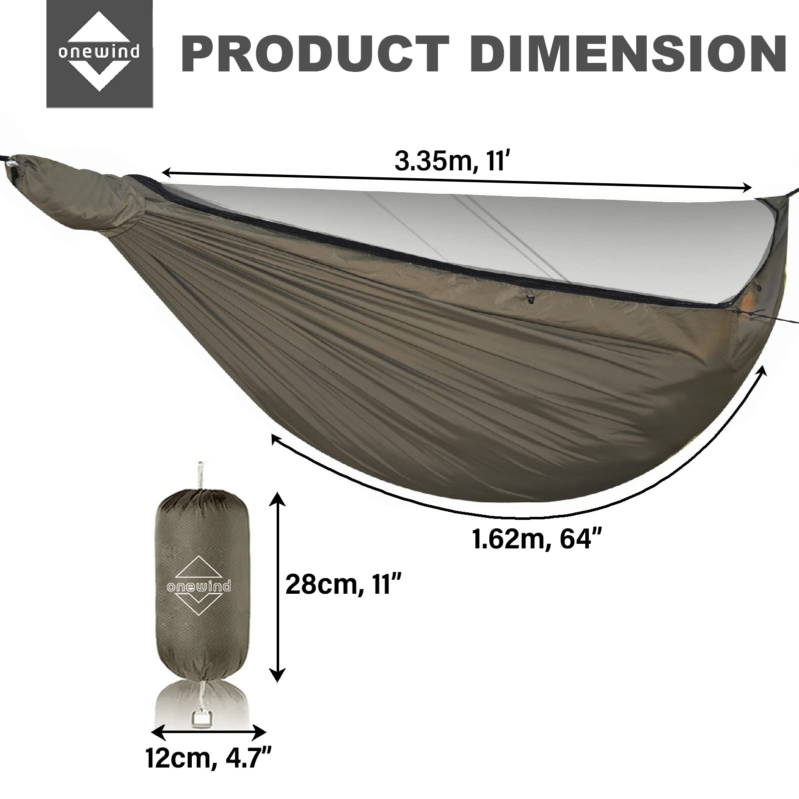 Onewind, amaca da campeggio Airstream con zanzariera e paravento, amaca portatile con cinghie per alberi e zanzariera per campeggio invernale, escursionismo, trekking, Verde OD