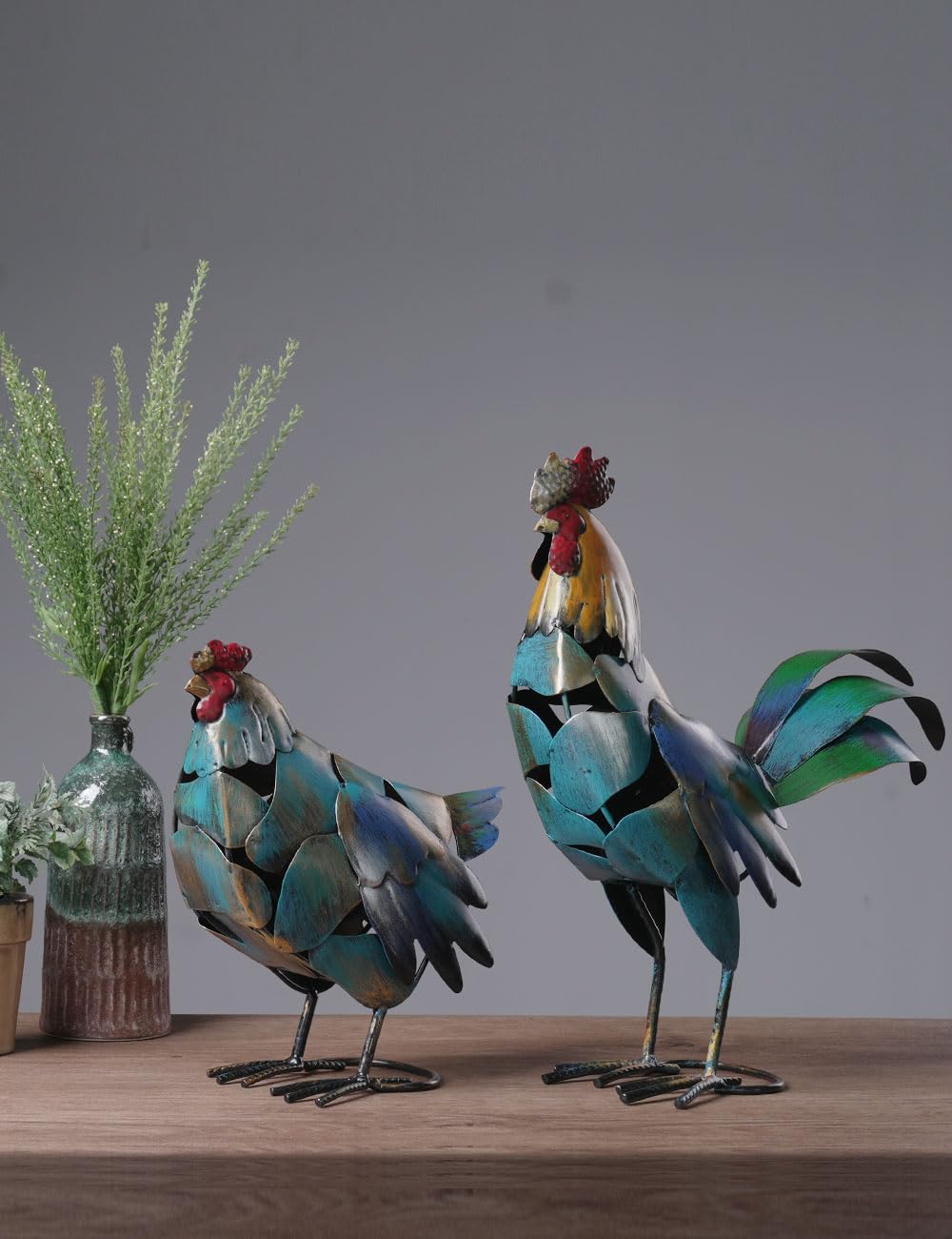 HAUCOZE Gallo Estatua Metálico Escultura Animal Figura Moderna Decoración Interior Adorno Arte Hogar Regalo para Salón Oficinas Comedor 27cm