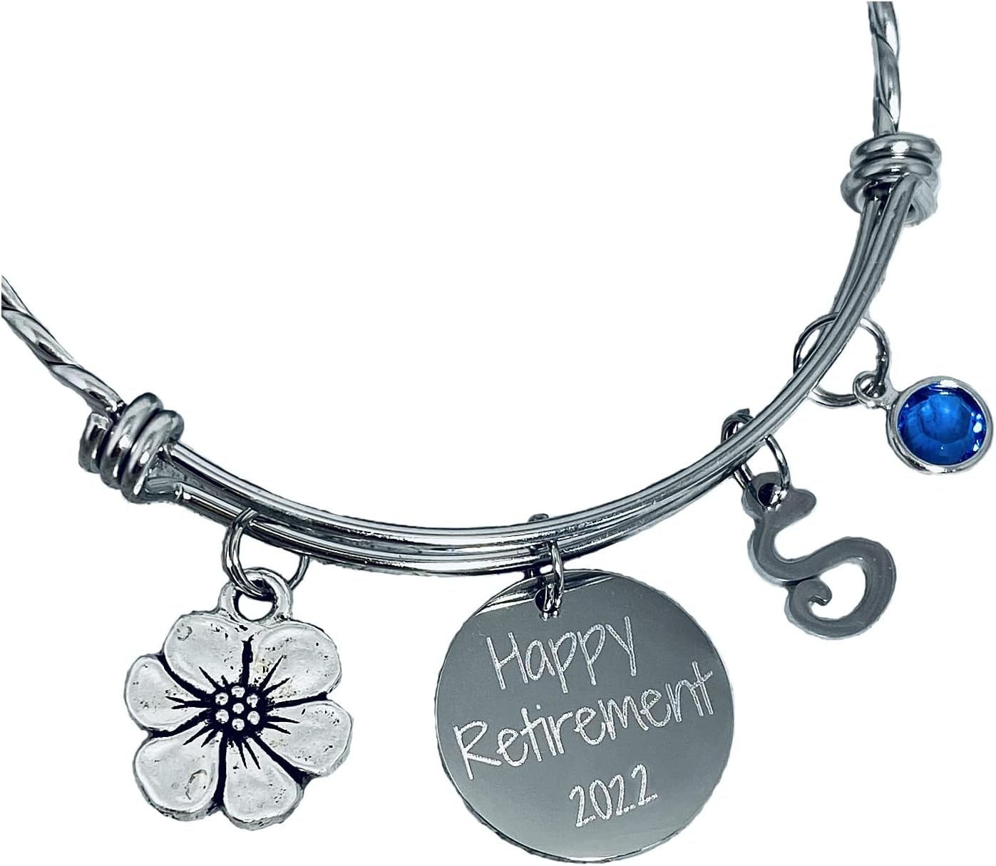 Personalized Retirement Bracelet, Choose your Charms, Optional Custom Engraved Message, Appreciation Gift