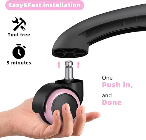 Miniatura 3 de Ruedas giratorias de repuesto para silla de oficina (juego de 5) para suelos de madera dura y alfombras, soporte de ruedas resistentes de hasta 1000