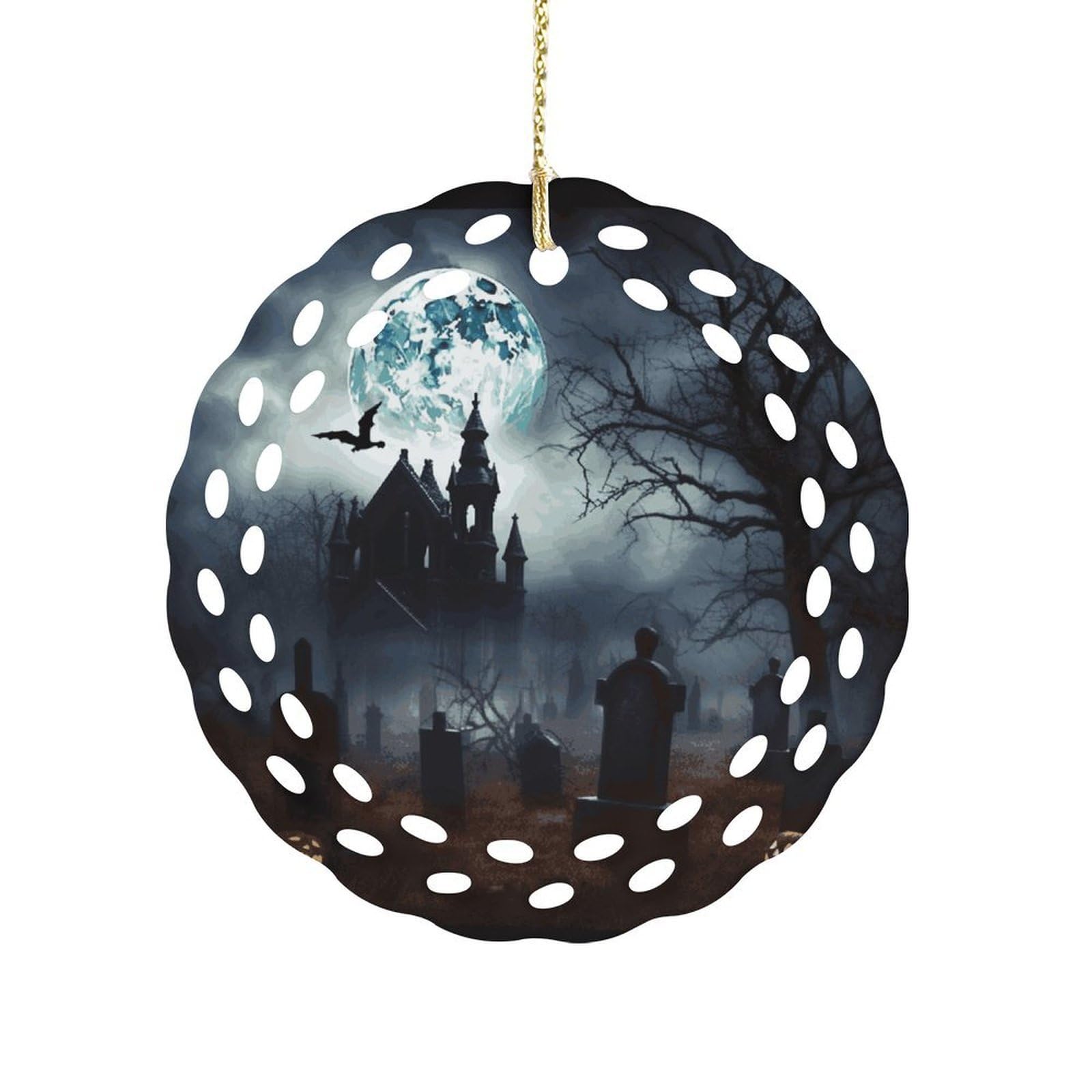 Fekiloot Women's Style Gothic Happy Halloween Ceramic Ornaments 3 Inch Round,Holiday Keepsake For ,Girls,Pet Owners,Hanging Ornament Gifts Idea For Home