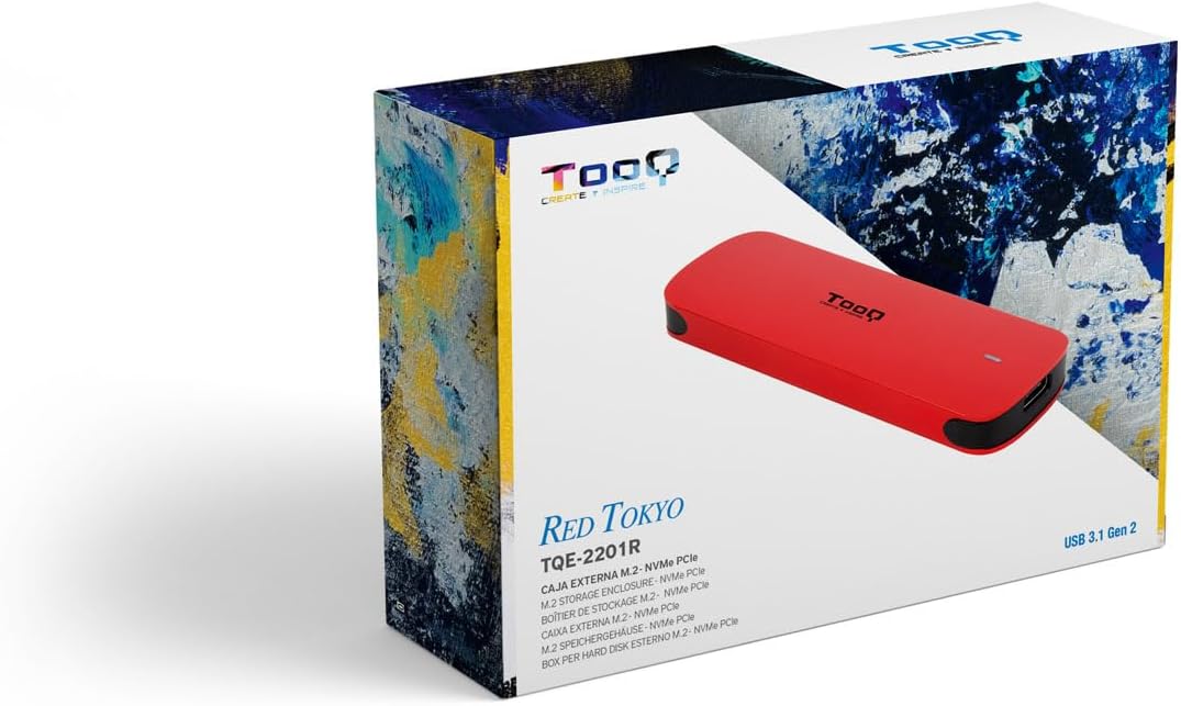 TOOQ TQE-2201R – External Enclosure for M.2 NVMe SSD, Aluminium, Red