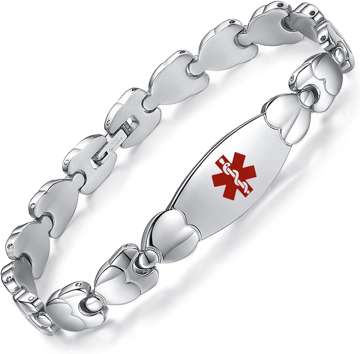 LinnaLove Double Heart Medical id Bracelet for Women 7 1/2 inches Fashion Stainless steel Medical alert bracelets - Image 5
