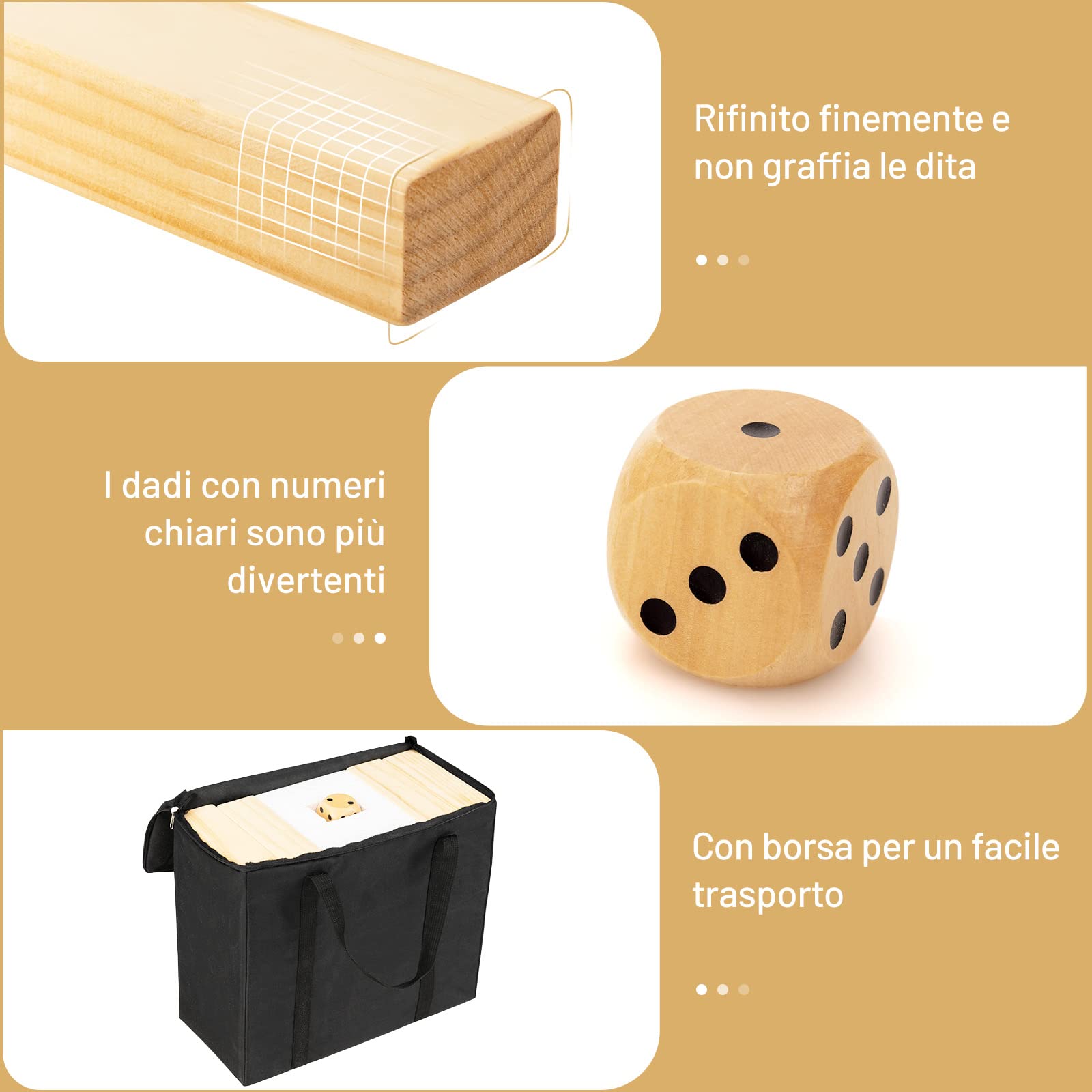 RELAX4LIFE Torre Traballante in Legno di Pino da Sottrarre e Costruire, con 54 Blocchi Impilabili, Dado, Borsa di Trasporto Portatile, per Bambini e Adulti