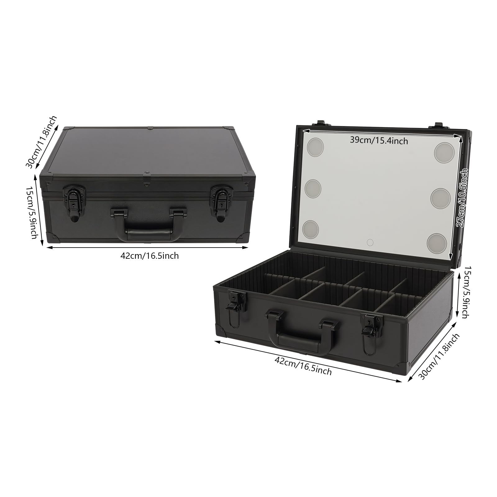 Maletín de maquillaje, neceser de cosméticos, organizador de maquillaje profesional, caja de almacenamiento de cosméticos, luces regulables y espejos, almacenamiento de joyas