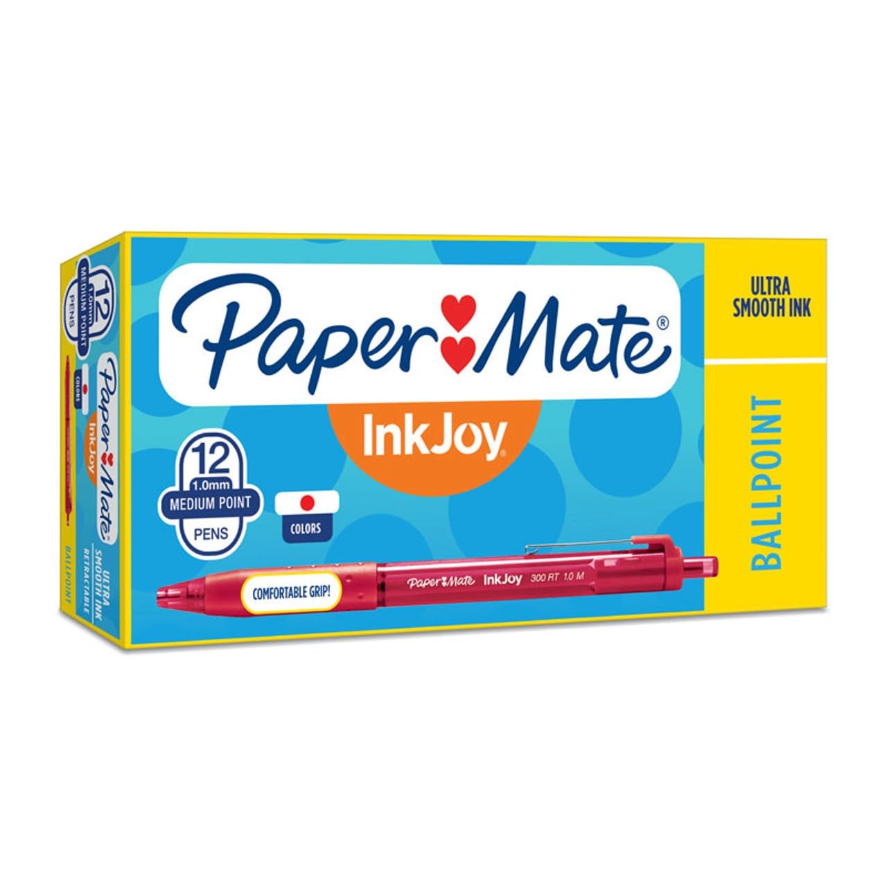Paper Mate Inkjoy 300RT Retractable Ballpoint Pens, Pack of 12 (12-Pack-Medium, Red)